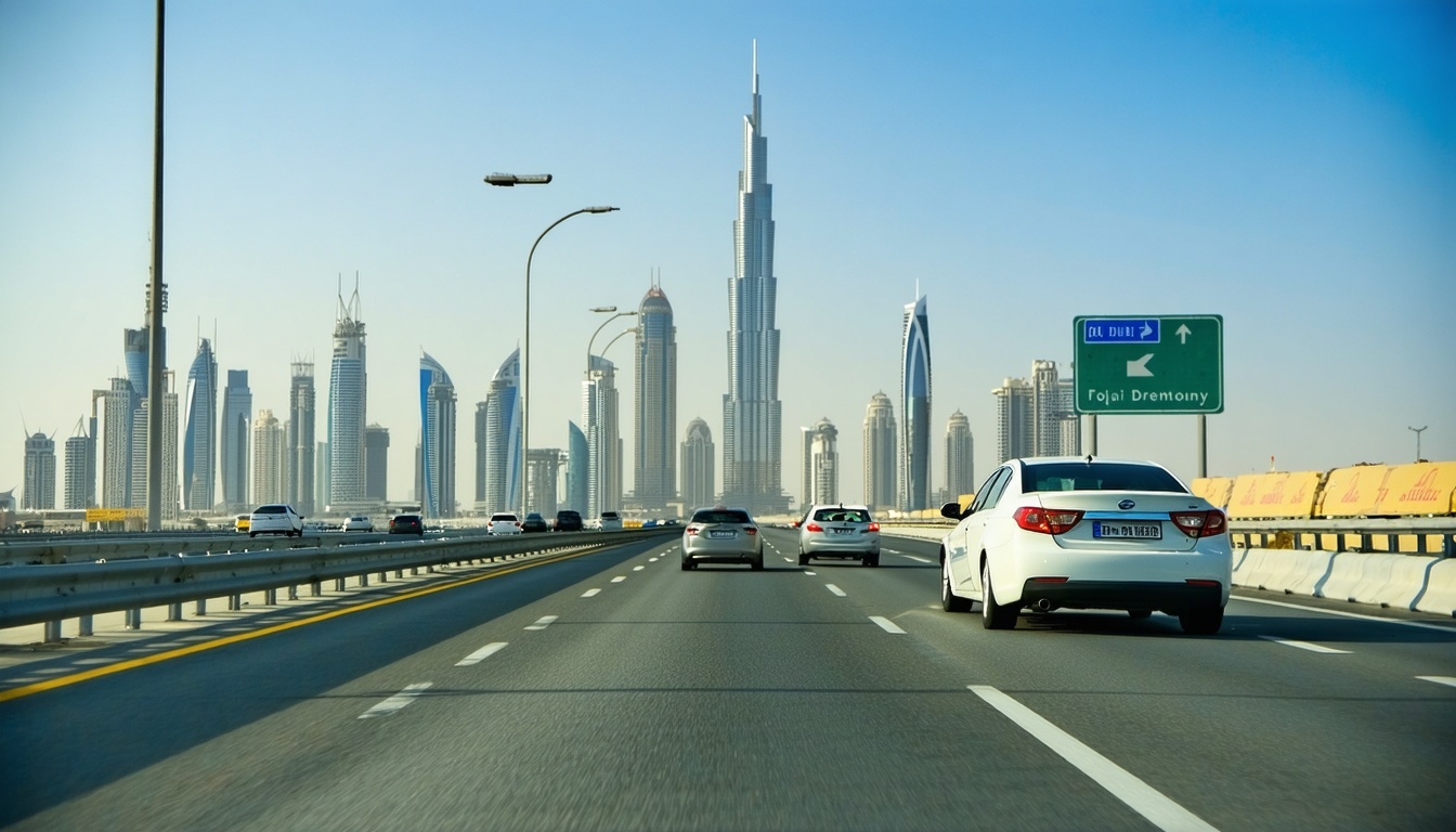 Happy travellers driving through Dubai toll roads