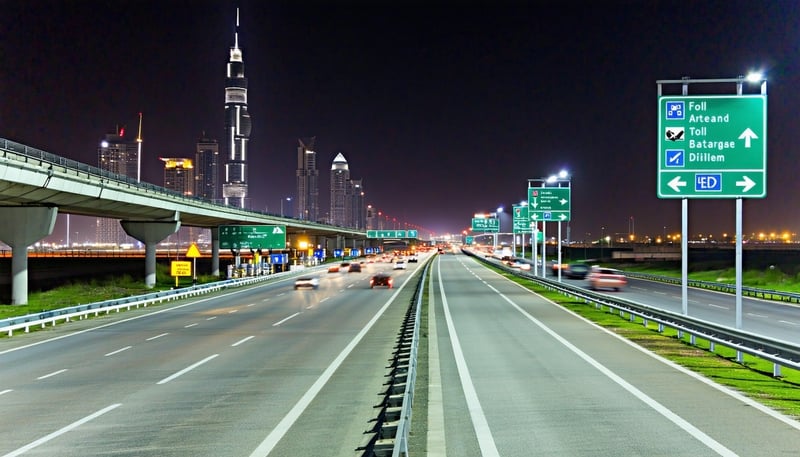 Modern Dubai highway with electronic toll system
